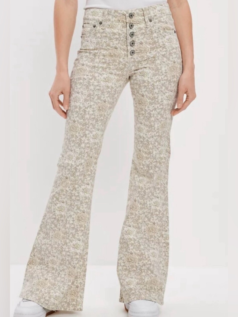 American Eagle Outfitters Beige Floral Flare Jeans